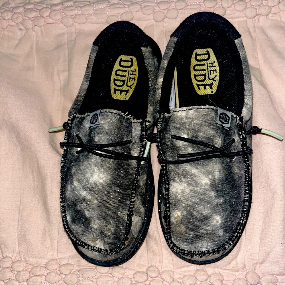 HEY DUDE glow in the dark kids shoes.